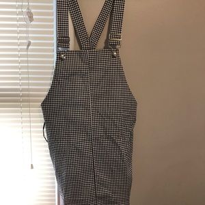 Plaid black and white overall dress